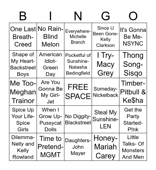 Music Bingo Card