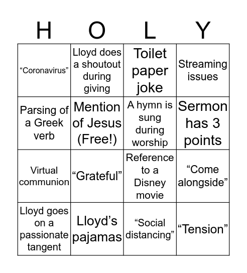 Virtual Fellowship Bingo!! Bingo Card