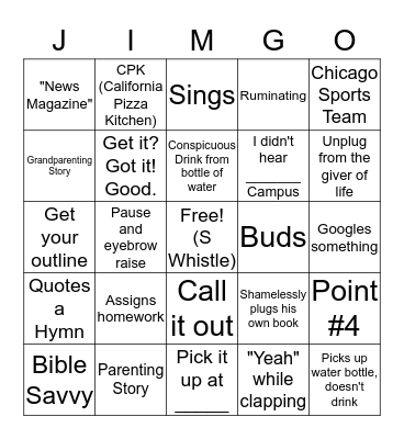 Pastor Jimgo Bingo Card