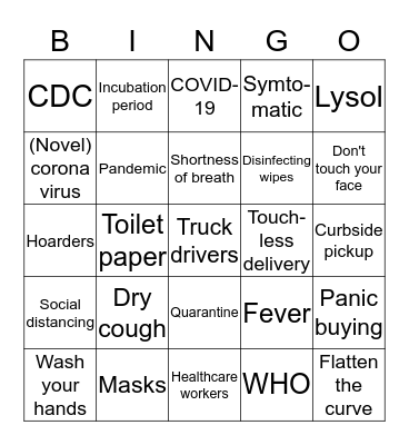 Corona Bingo Card