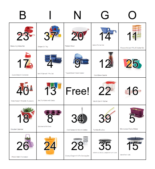 Tupperware Bingo Card