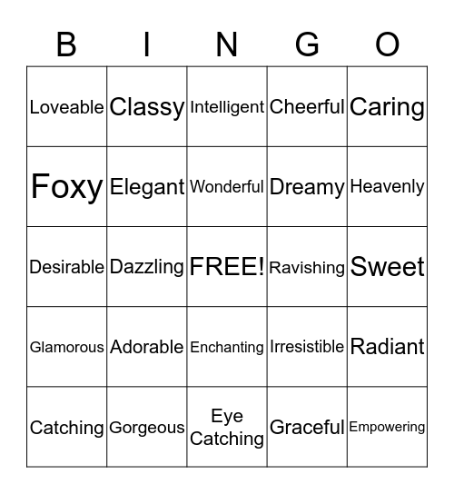 Cutie Pie Bingo Card