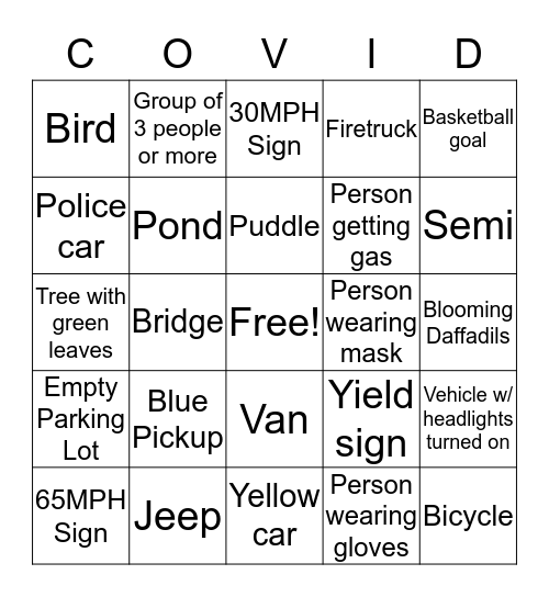 COVID-19 Scavenger Hunt Bingo Card