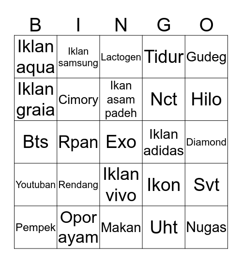 Jenjen Bingo Card