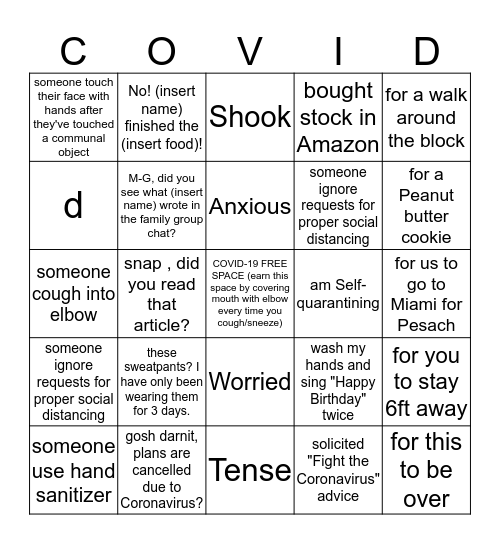 Klinger Coronafest Bingo Card