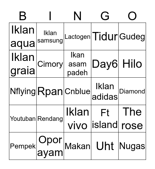 Jenjen Bingo Card