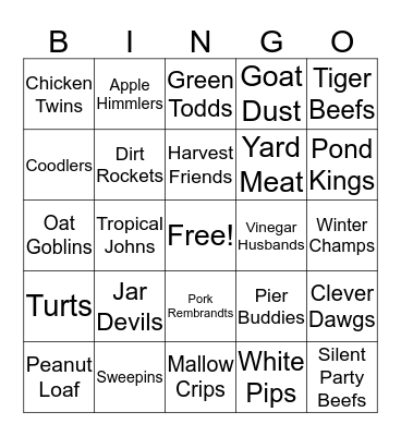 Apple Cabin Foods Bingo Card