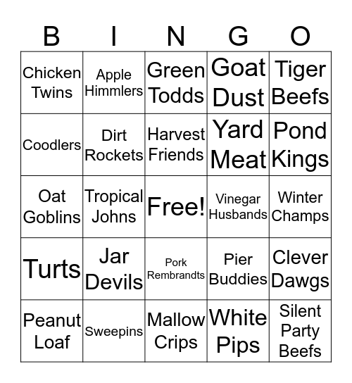 Apple Cabin Foods Bingo Card