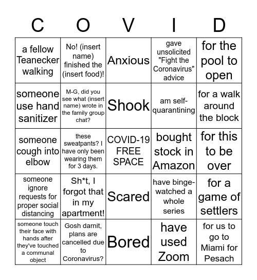 Klinger Coronafest Bingo Card