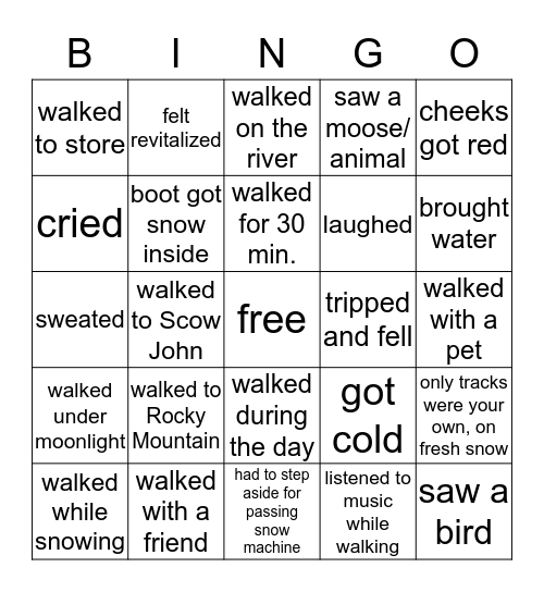 Walking BINGO! Bingo Card