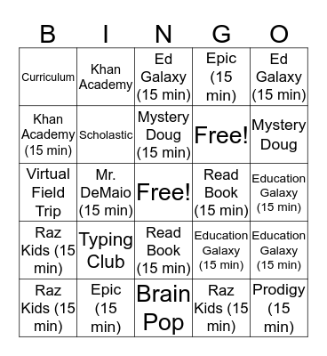 Homeschool Bingo Card