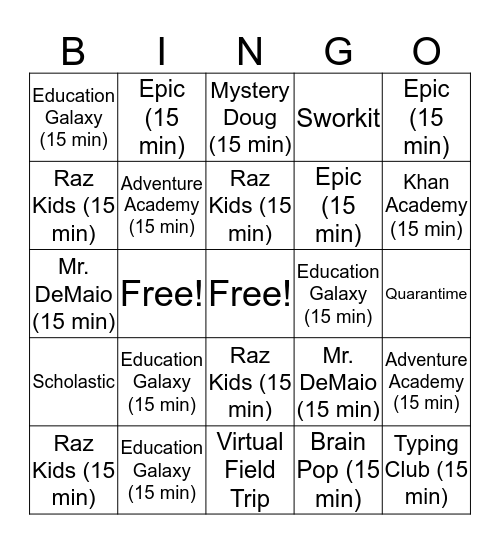 Homeschool Bingo Card