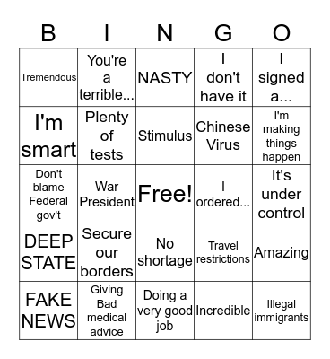 Trump Coronavirus Briefing Bingo! Bingo Card