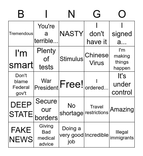 Trump Coronavirus Briefing Bingo! Bingo Card