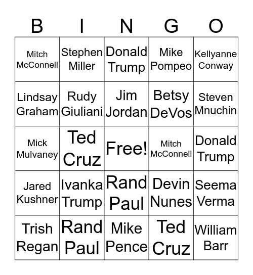 Trumplicans Bingo Card