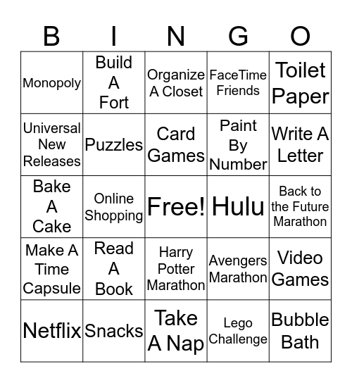 Stay Home Bingo Card