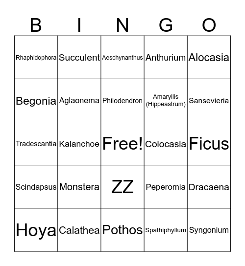 Planty Bingo Card