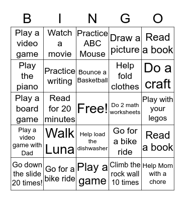 Trent's BINGO Card Bingo Card