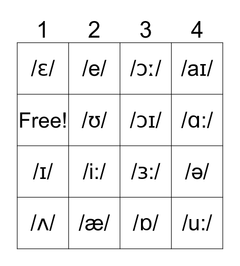 Phonemic Bingo - Vowels Bingo Card