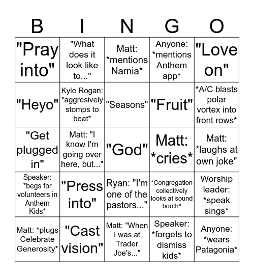 Anthem Thousand Oaks Bingo Card