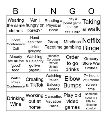 Quarantine Bingo Card