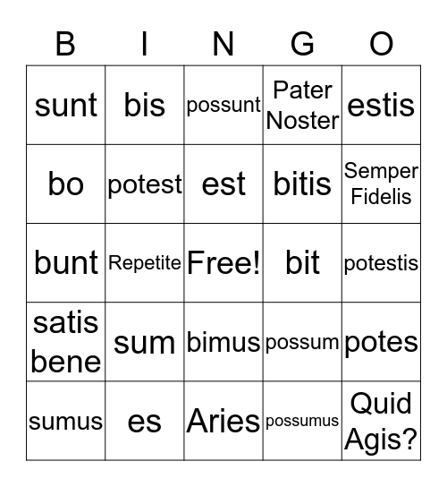 LATIN Review (16-20) Bingo Card