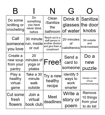 CAD COVID 19 Survival Bingo Card