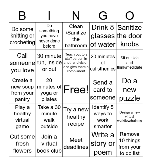 CAD COVID 19 Survival Bingo Card