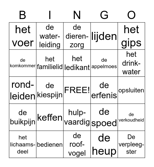 VERZORGEN (GROEP 5 THEMA 7) Bingo Card