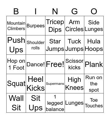 Fitness Bingo Card