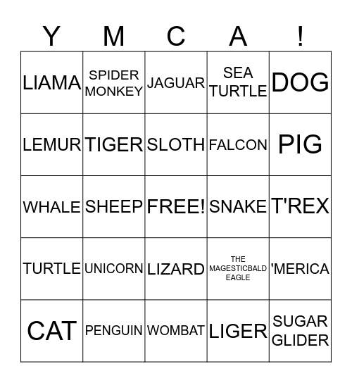 ANIMAL BINGO Card