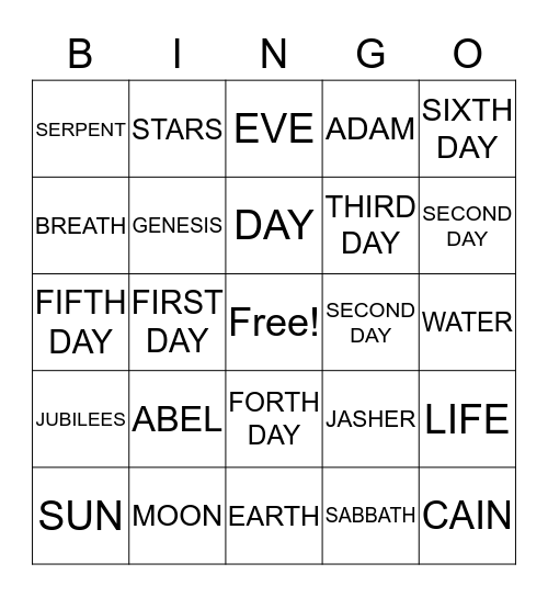 IN THE BEGINNING BINGO Card