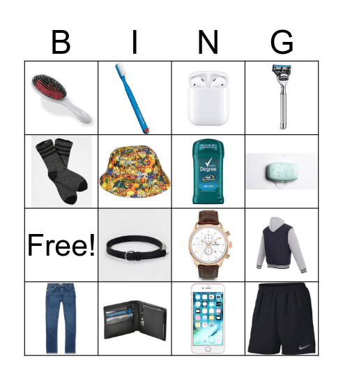 Personal Items Bingo Card