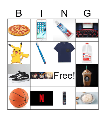 Random Items Bingo Card