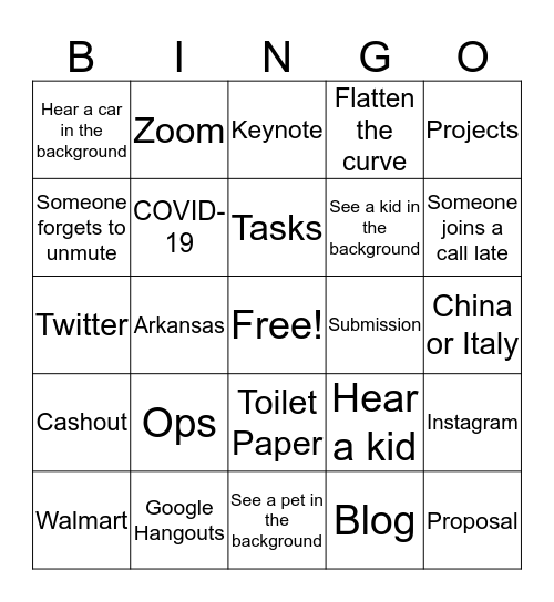 Field Agent Bingo Card