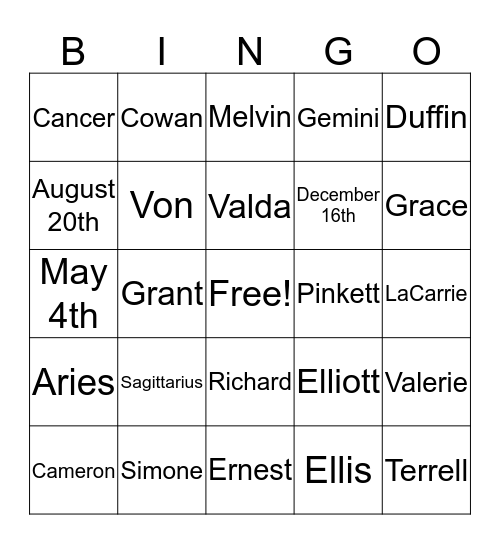 Family Bingo Card