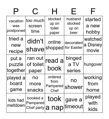 Quarantined Activity Bingo Card