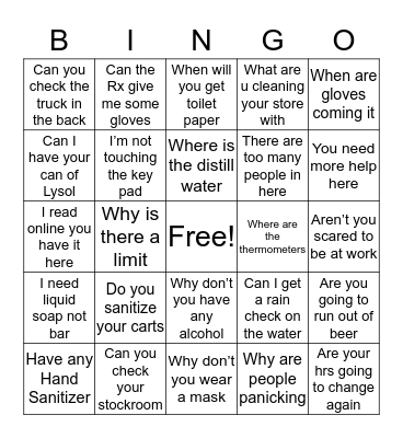 Walgreens COVID-19 Bingo Card