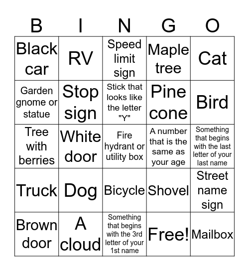 Things to Find Outside Bingo Card