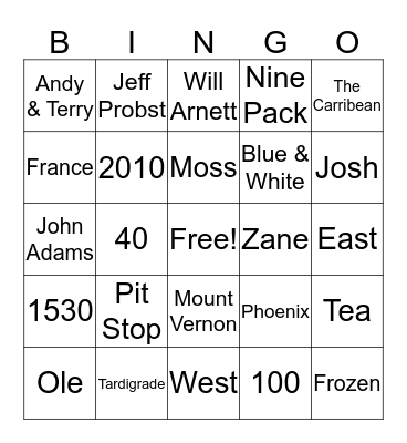 Family Trivia Bingo Card