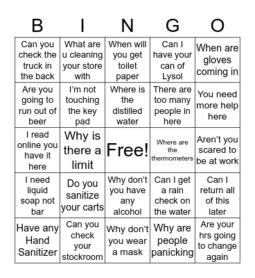 Walgreens COVID-19 Bingo Card