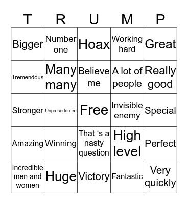 Trump Press Conference Bingo Card