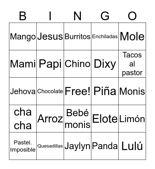 Hola  Bingo Card