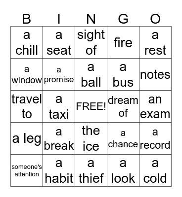Unit 8: Collocations w/ prepositions Bingo Card