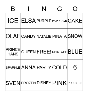 NATALIE'S PARTY Bingo Card