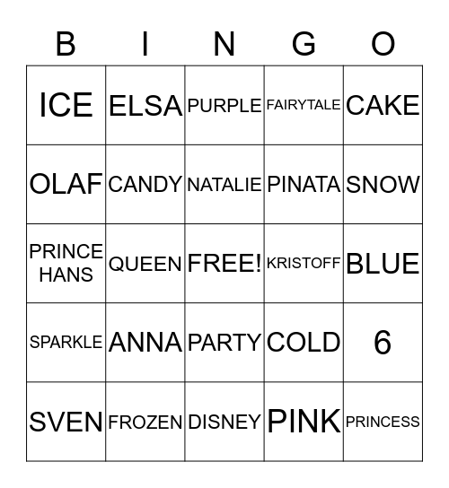 NATALIE'S PARTY Bingo Card