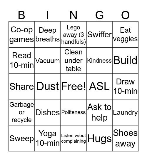 Henry (M, W, F) Bingo Card