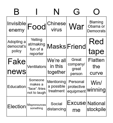 Coronavirus Trump Press Conf Bingo Card