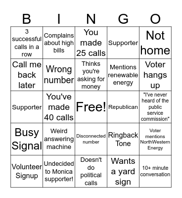 Monica Tranel for PSC PhoneBanking Bingo Card