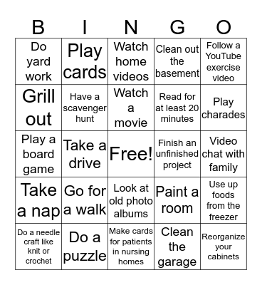 Quarantine Bingo Card